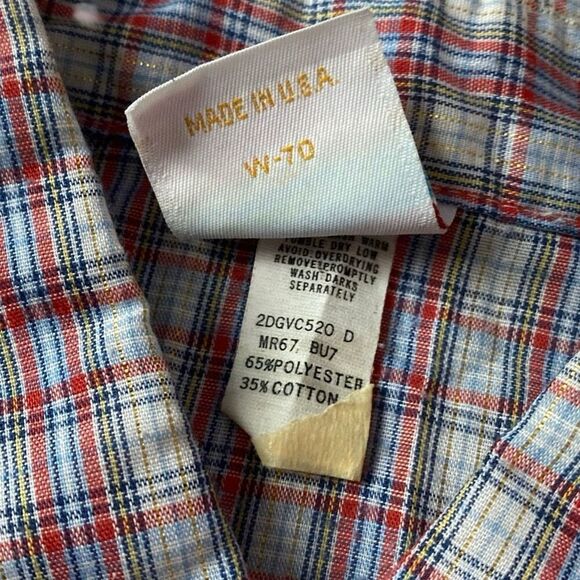 Vintage 1970s Wrangler Ruffle Blouse Blue Red White Button Up Shirt Juniors 15 - Picture 10 of 12
